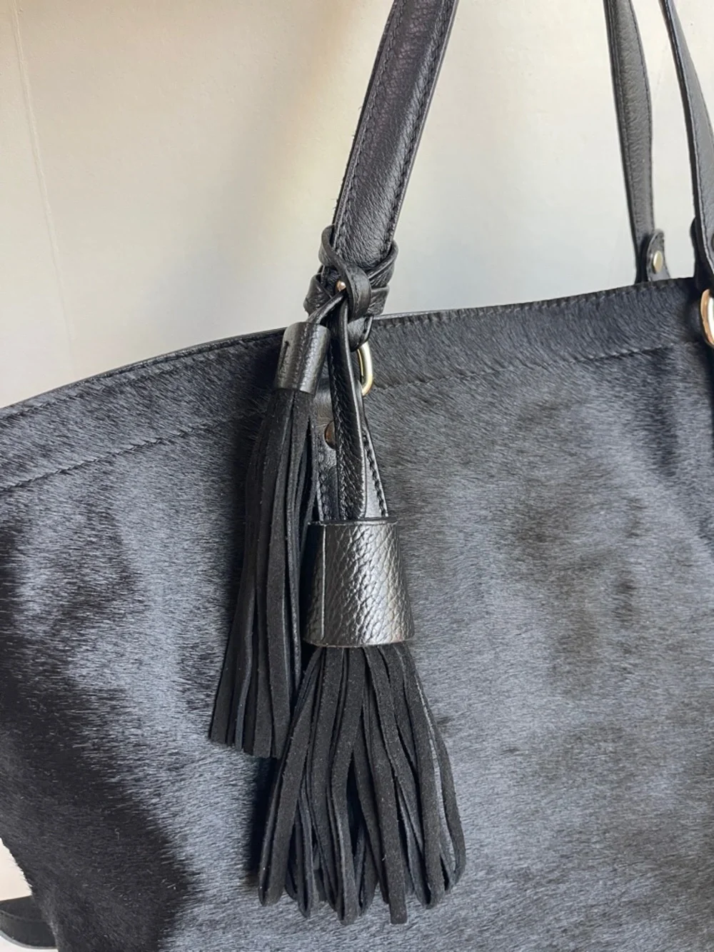PULICATI Black Calf Hair Leather Satchel Crossbody